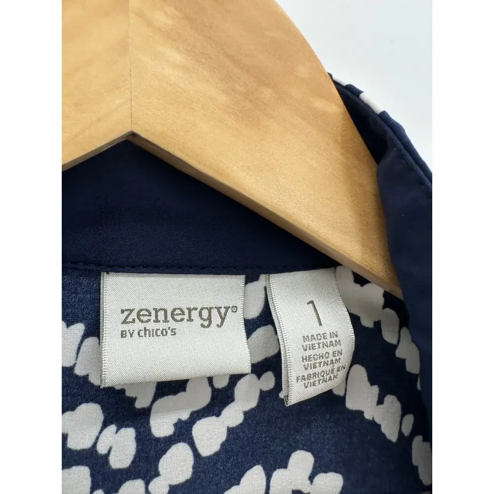 Zenergy by Chicos Women US M Blue White Printed Full Zip Jacket Polyester Golf - Picture 6 of 8